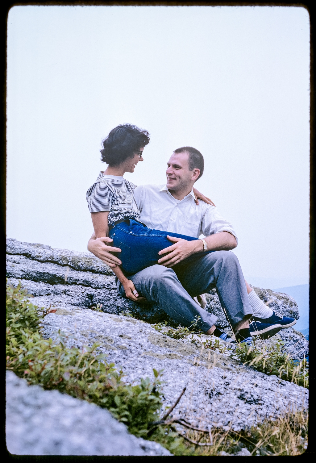 Bob and Dorothy near Freeland, PA, August, 1961. The cliffs here overlook the Lake of the Four Seasons.