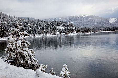 Lake Tahoe on a snowy day